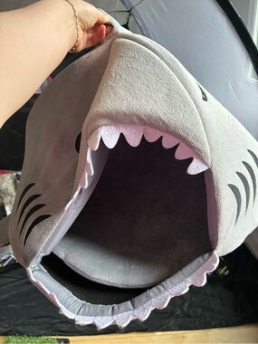 Shark Plush Pet Bed - Gray with Teeth